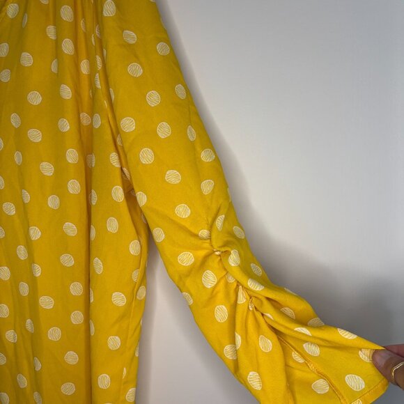 PAPERMOON V-Neck Tunic Long Sleeve Womens 2X Yellow Polka Dot Flowy - Picture 3 of 8